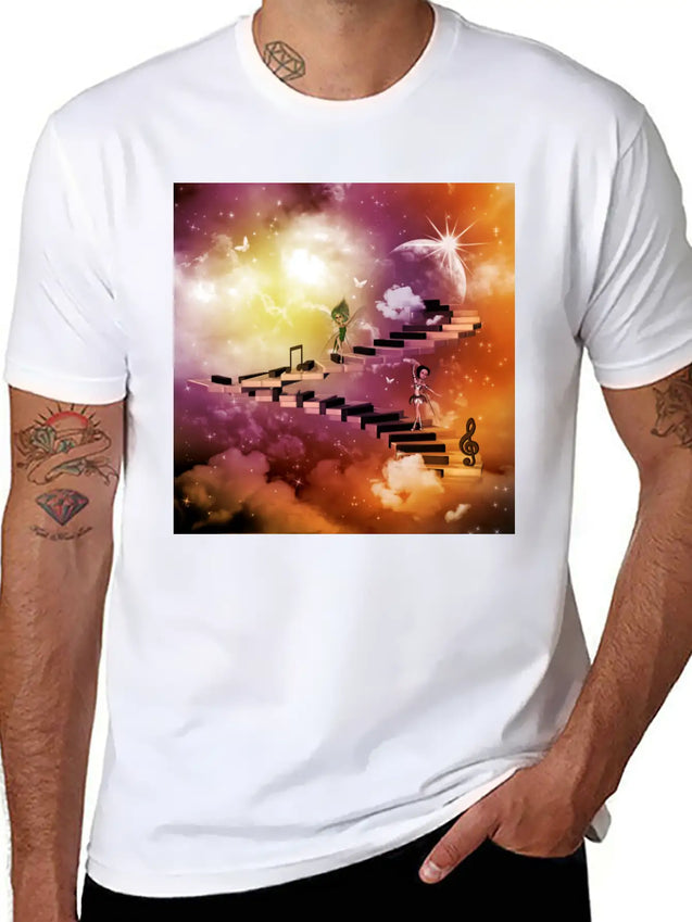 Music, Cute Dancing Fairys On A Piano Lightweight Cotton T-Shirt – Daily Comfort Graphic Shirt
