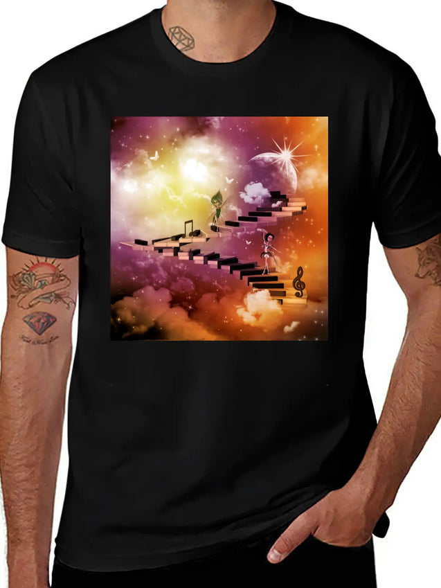 Music, Cute Dancing Fairys On A Piano Lightweight Cotton T-Shirt – Daily Comfort Graphic Shirt
