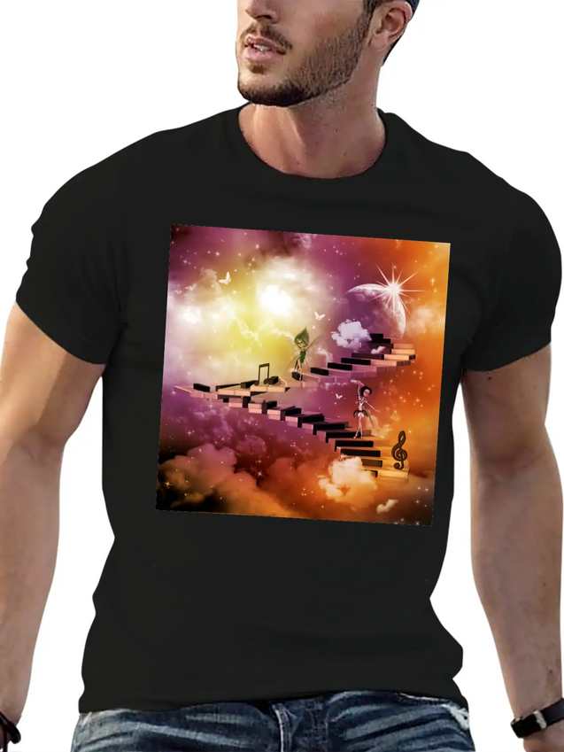 Music, Cute Dancing Fairys On A Piano Lightweight Cotton T-Shirt – Daily Comfort Graphic Shirt