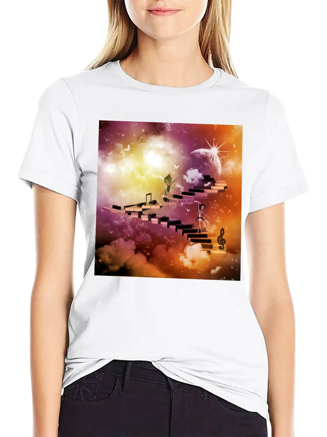 Music, Cute Dancing Fairys On A Piano Lightweight Cotton T-Shirt – Daily Comfort Graphic Shirt