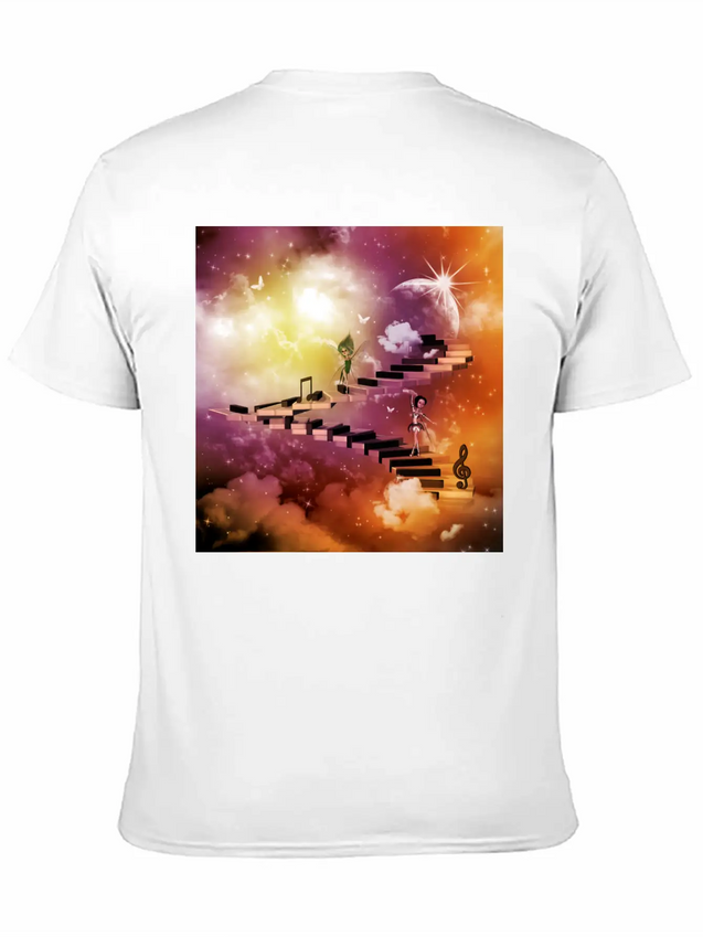 Music, Cute Dancing Fairys On A Piano Lightweight Cotton T-Shirt – Daily Comfort Graphic Shirt
