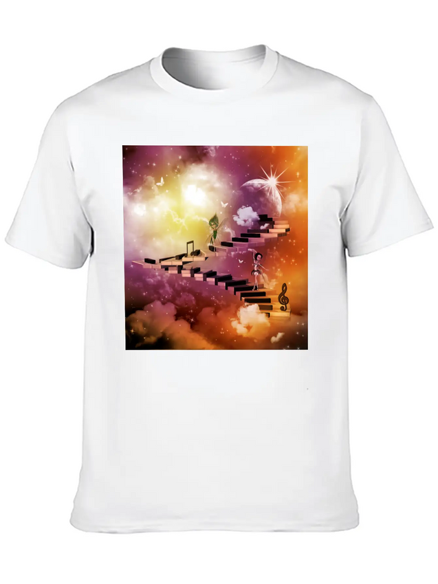 Music, Cute Dancing Fairys On A Piano Lightweight Cotton T-Shirt – Daily Comfort Graphic Shirt