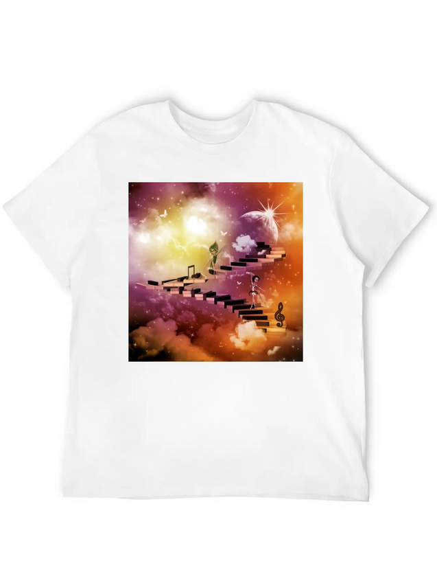 Music, Cute Dancing Fairys On A Piano Lightweight Cotton T-Shirt – Daily Comfort Graphic Shirt