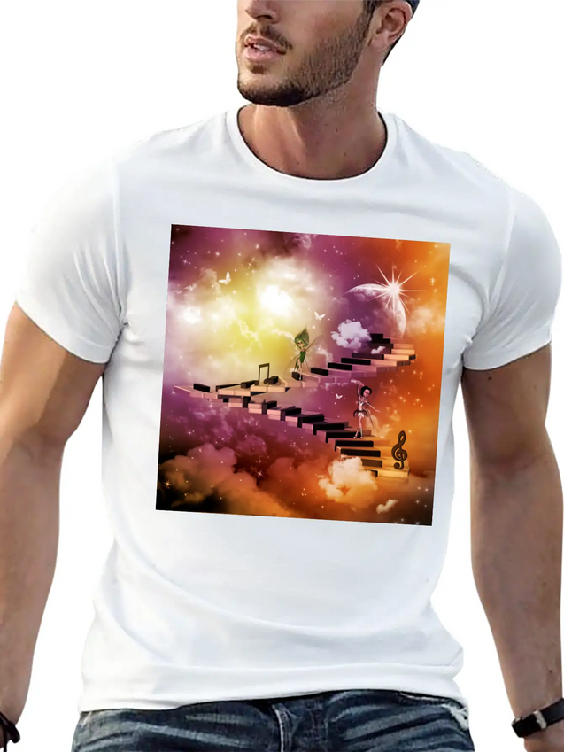Music, Cute Dancing Fairys On A Piano Lightweight Cotton T-Shirt – Daily Comfort Graphic Shirt