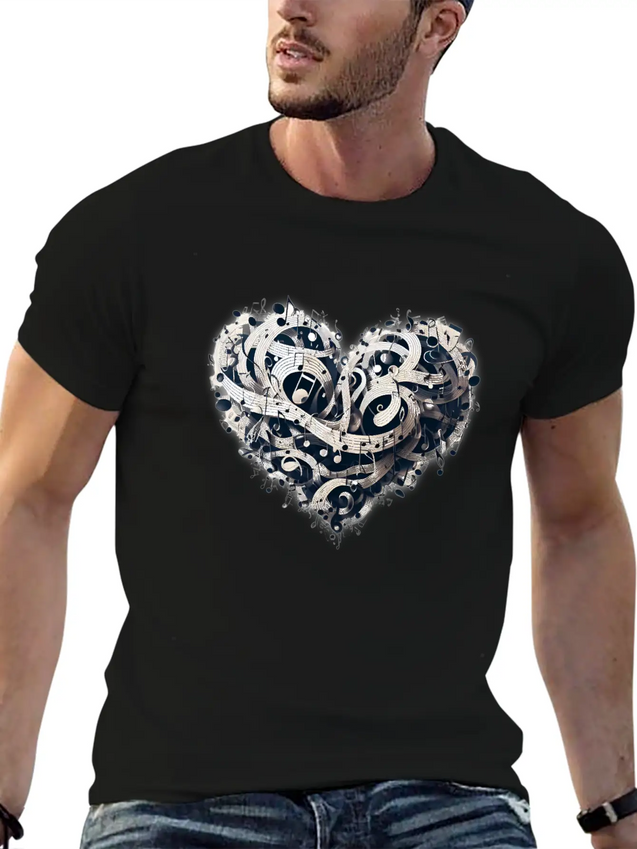 Musical Heart Lightweight Cotton T-Shirt – Daily Comfort Graphic Shirt