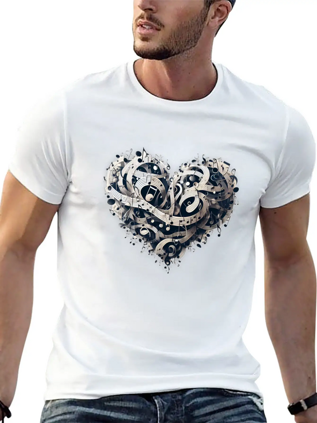 Musical Heart Lightweight Cotton T-Shirt – Daily Comfort Graphic Shirt