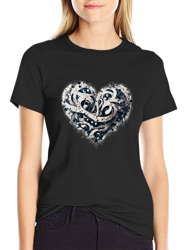 Musical Heart Lightweight Cotton T-Shirt – Daily Comfort Graphic Shirt