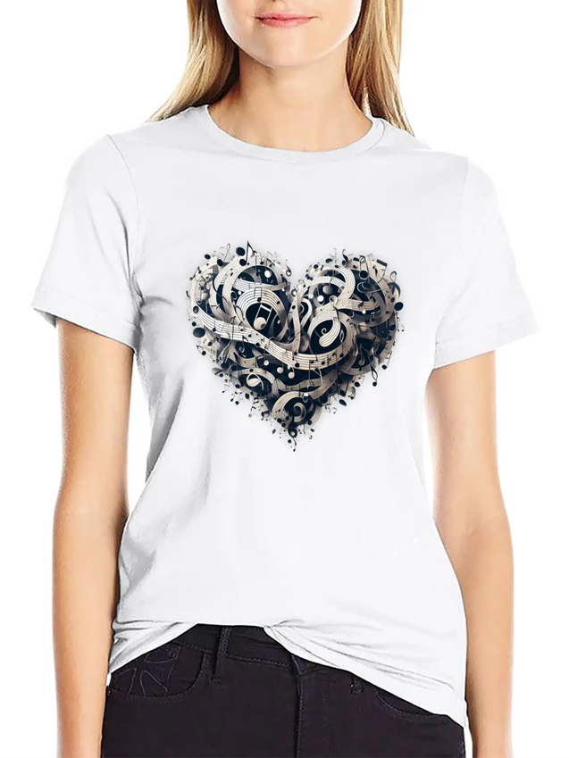 Musical Heart Lightweight Cotton T-Shirt – Daily Comfort Graphic Shirt
