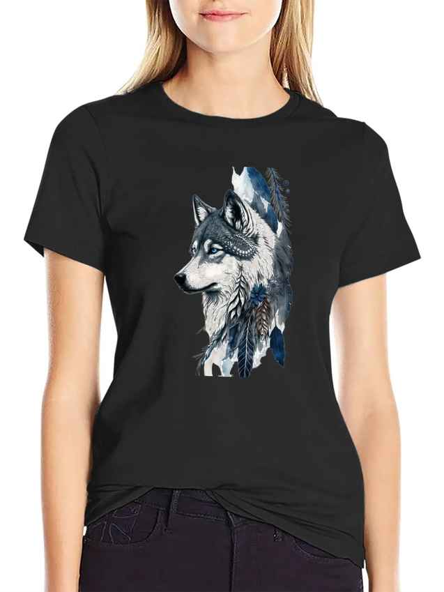 Native American Wolf With Art Dreamcatcher Lightweight Cotton T-Shirt – Daily Comfort Graphic Shirt