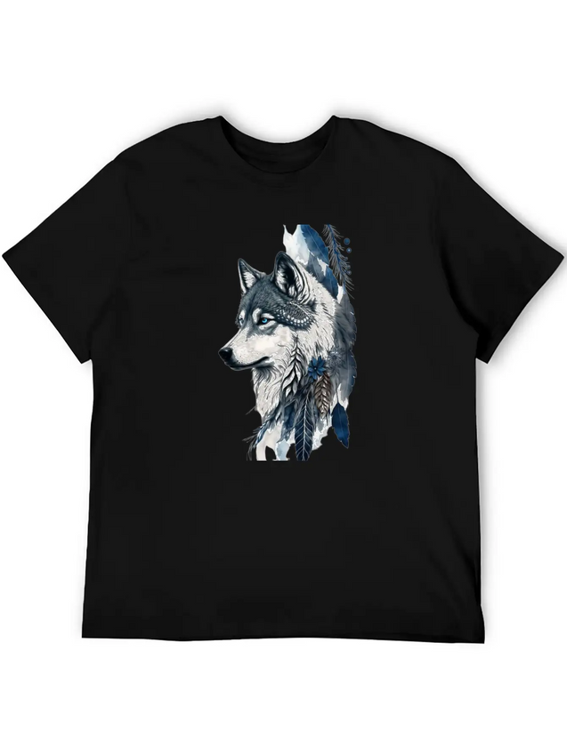 Native American Wolf With Art Dreamcatcher Lightweight Cotton T-Shirt – Daily Comfort Graphic Shirt