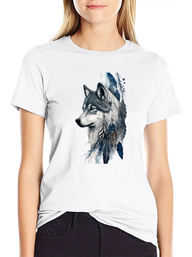 Native American Wolf With Art Dreamcatcher Lightweight Cotton T-Shirt – Daily Comfort Graphic Shirt