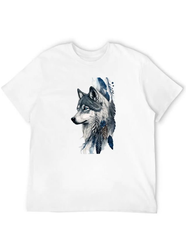 Native American Wolf With Art Dreamcatcher Lightweight Cotton T-Shirt – Daily Comfort Graphic Shirt