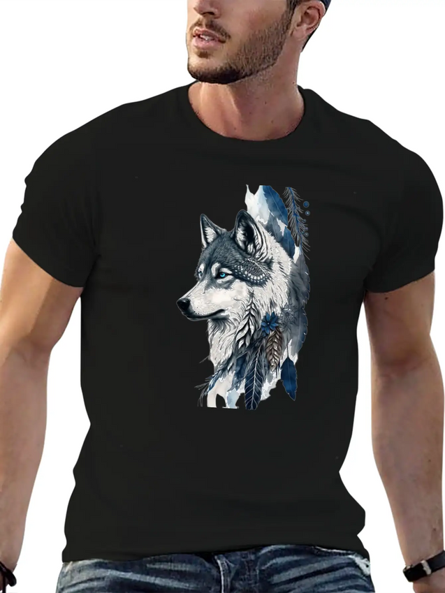 Native American Wolf With Art Dreamcatcher Lightweight Cotton T-Shirt – Daily Comfort Graphic Shirt