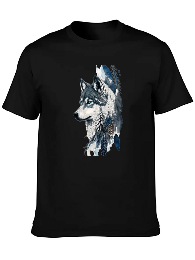Native American Wolf With Art Dreamcatcher Lightweight Cotton T-Shirt – Daily Comfort Graphic Shirt