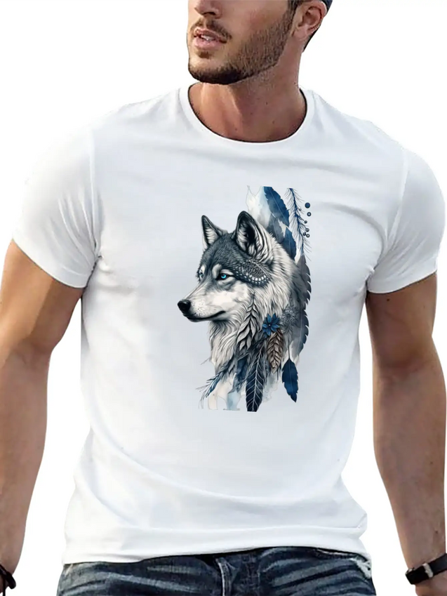 Native American Wolf With Art Dreamcatcher Lightweight Cotton T-Shirt – Daily Comfort Graphic Shirt