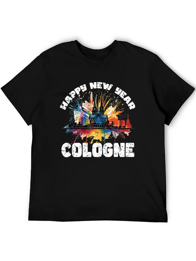 New Years Eve Happy New Year Firework In Cologne Lightweight Cotton T-Shirt – Daily Comfort Graphic Shirt