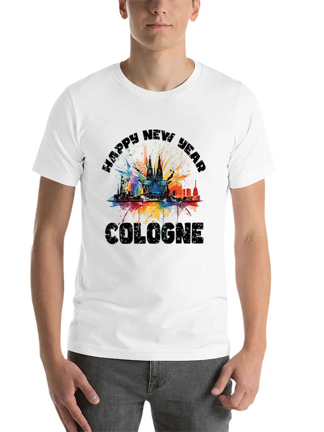 New Years Eve Happy New Year Firework In Cologne Lightweight Cotton T-Shirt – Daily Comfort Graphic Shirt