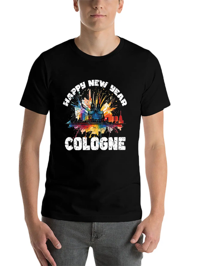 New Years Eve Happy New Year Firework In Cologne Lightweight Cotton T-Shirt – Daily Comfort Graphic Shirt