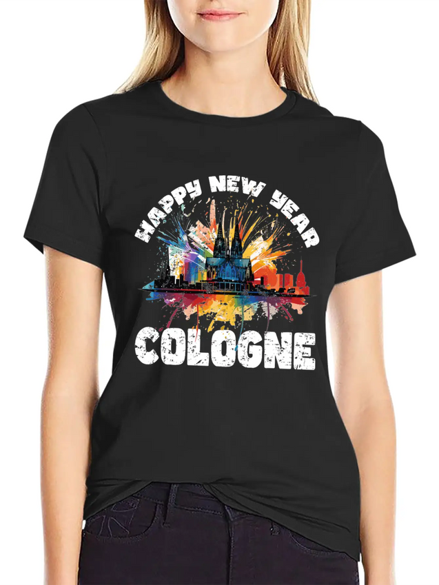 New Years Eve Happy New Year Firework In Cologne Lightweight Cotton T-Shirt – Daily Comfort Graphic Shirt