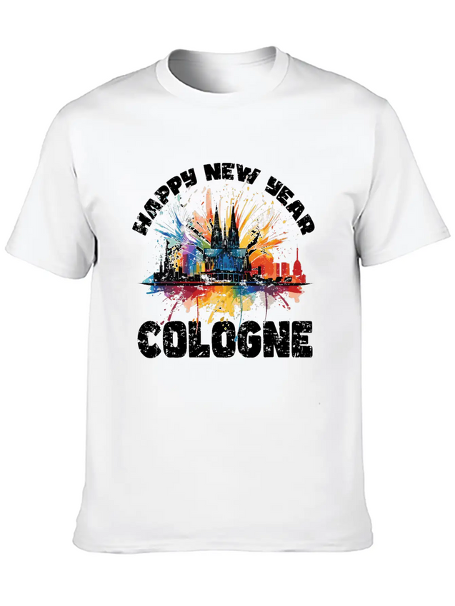 New Years Eve Happy New Year Firework In Cologne Lightweight Cotton T-Shirt – Daily Comfort Graphic Shirt