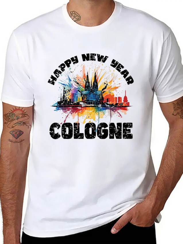 New Years Eve Happy New Year Firework In Cologne Lightweight Cotton T-Shirt – Daily Comfort Graphic Shirt