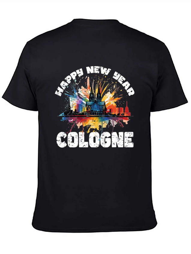 New Years Eve Happy New Year Firework In Cologne Lightweight Cotton T-Shirt – Daily Comfort Graphic Shirt