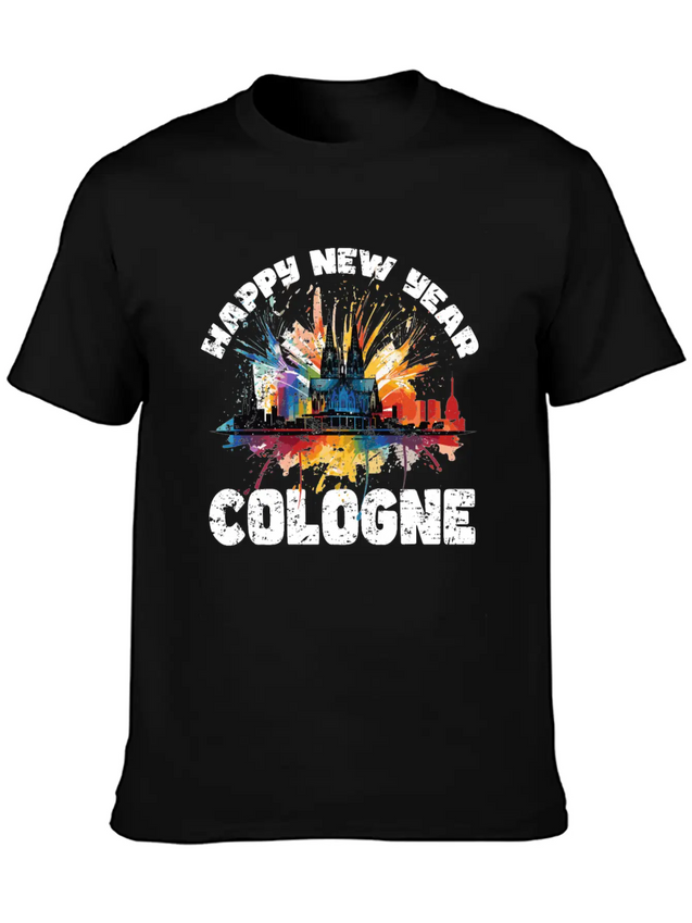 New Years Eve Happy New Year Firework In Cologne Lightweight Cotton T-Shirt – Daily Comfort Graphic Shirt