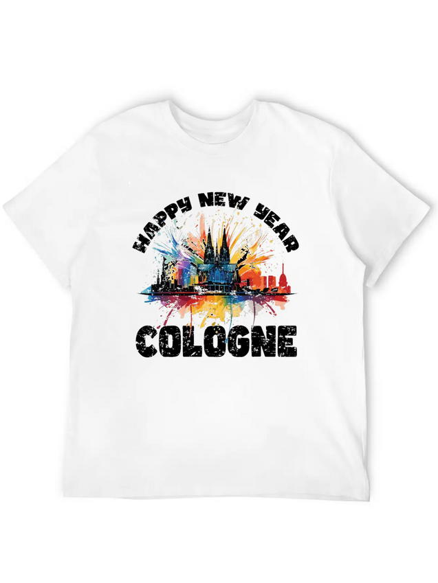 New Years Eve Happy New Year Firework In Cologne Lightweight Cotton T-Shirt – Daily Comfort Graphic Shirt