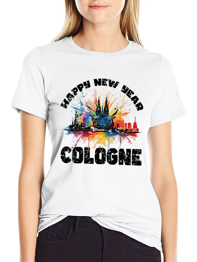 New Years Eve Happy New Year Firework In Cologne Lightweight Cotton T-Shirt – Daily Comfort Graphic Shirt