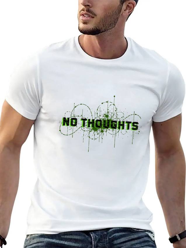 No Thoughts - Digital Glitch Art Typography Lightweight Cotton T-Shirt – Daily Comfort Graphic Shirt