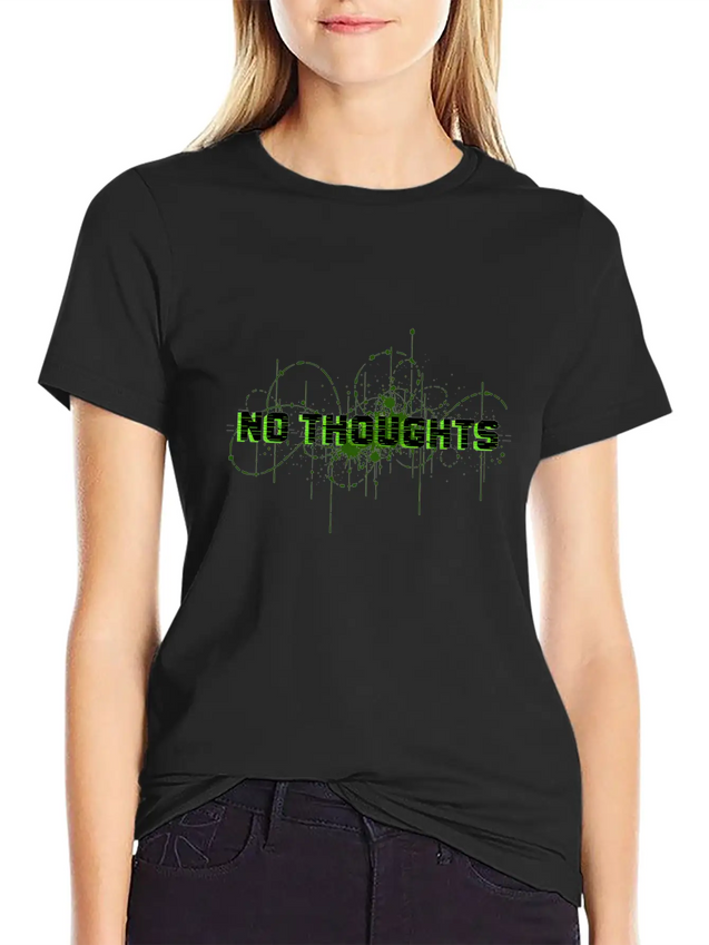 No Thoughts - Digital Glitch Art Typography Lightweight Cotton T-Shirt – Daily Comfort Graphic Shirt
