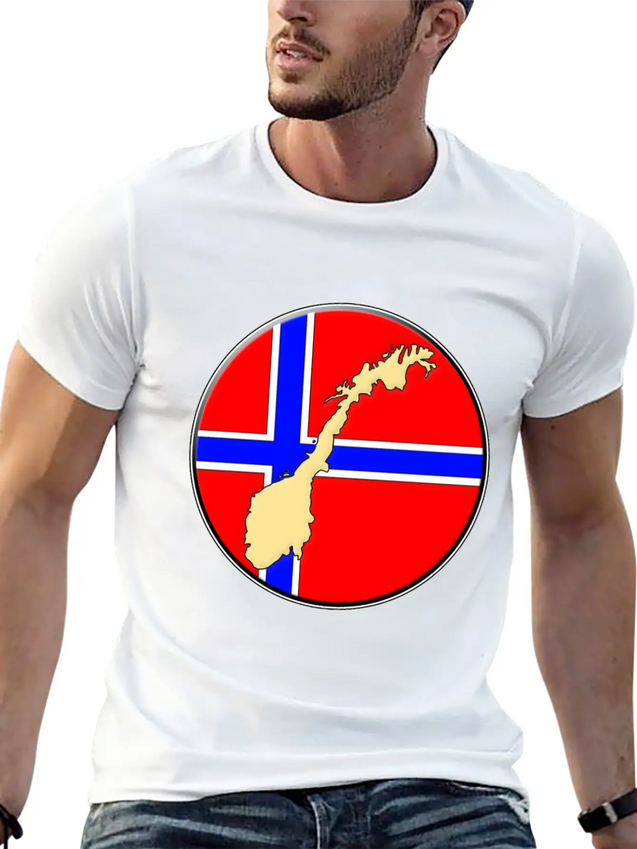 Norway Flag Map Lightweight Cotton T-Shirt – Daily Comfort Graphic Shirt
