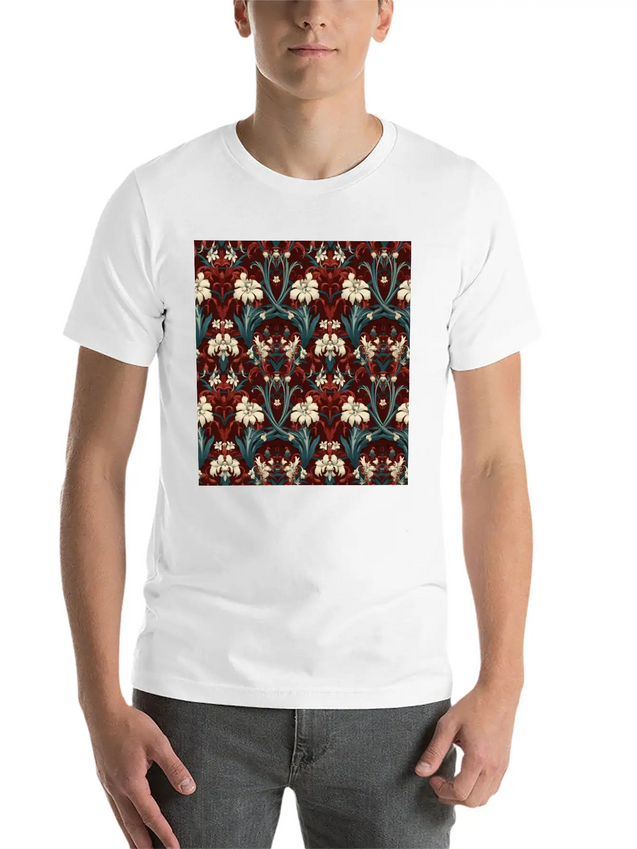 Nouveau Heritage: Baroque Flowers Wallpaper Lightweight Cotton T-Shirt – Daily Comfort Graphic Shirt