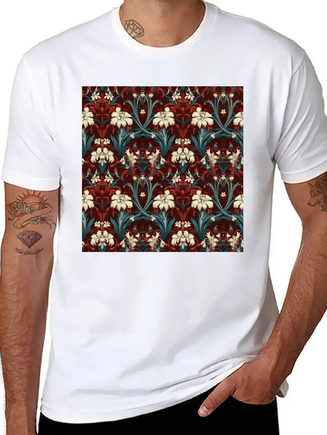 Nouveau Heritage: Baroque Flowers Wallpaper Lightweight Cotton T-Shirt – Daily Comfort Graphic Shirt