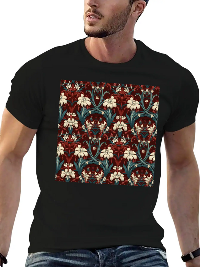 Nouveau Heritage: Baroque Flowers Wallpaper Lightweight Cotton T-Shirt – Daily Comfort Graphic Shirt