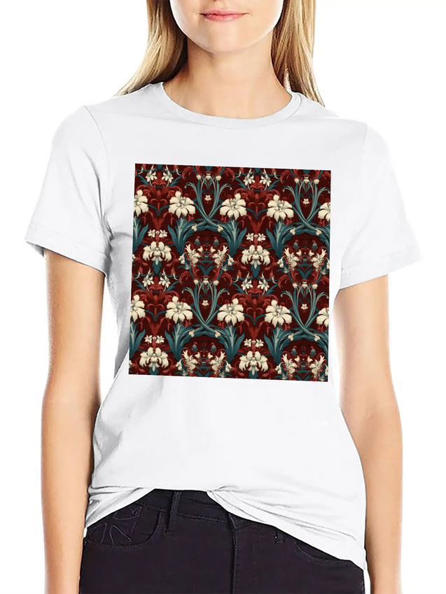 Nouveau Heritage: Baroque Flowers Wallpaper Lightweight Cotton T-Shirt – Daily Comfort Graphic Shirt