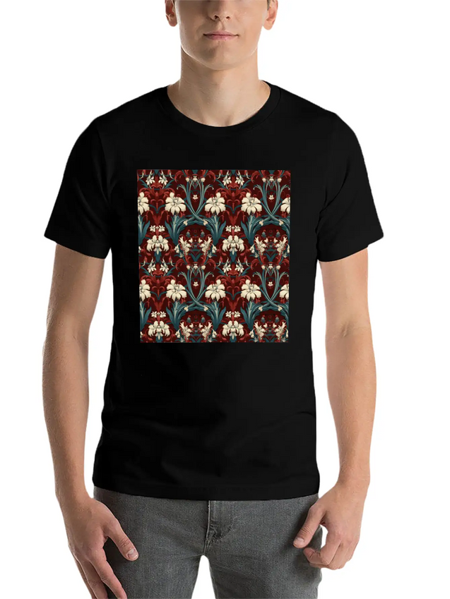 Nouveau Heritage: Baroque Flowers Wallpaper Lightweight Cotton T-Shirt – Daily Comfort Graphic Shirt