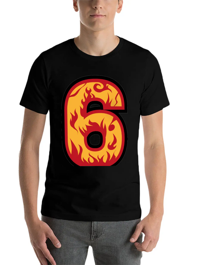 Number 6 With Flames - Number Six On Fire 🔥 Lightweight Cotton T-Shirt – Daily Comfort Graphic Shirt