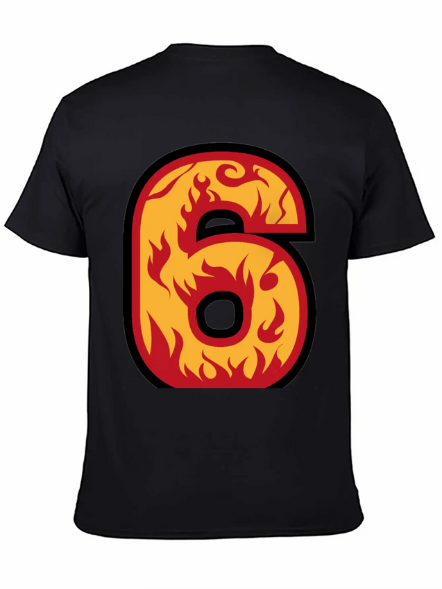 Number 6 With Flames - Number Six On Fire 🔥 Lightweight Cotton T-Shirt – Daily Comfort Graphic Shirt