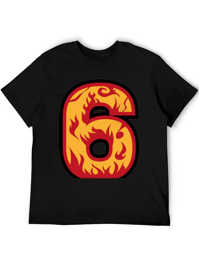 Number 6 With Flames - Number Six On Fire 🔥 Lightweight Cotton T-Shirt – Daily Comfort Graphic Shirt