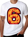 Number 6 With Flames - Number Six On Fire 🔥 Lightweight Cotton T-Shirt – Daily Comfort Graphic Shirt