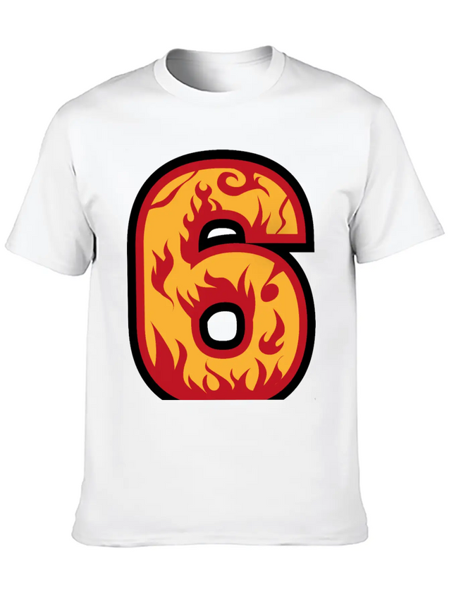 Number 6 With Flames - Number Six On Fire 🔥 Lightweight Cotton T-Shirt – Daily Comfort Graphic Shirt