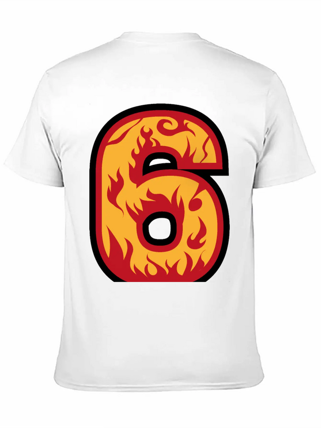 Number 6 With Flames - Number Six On Fire 🔥 Lightweight Cotton T-Shirt – Daily Comfort Graphic Shirt