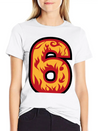 Number 6 With Flames - Number Six On Fire 🔥 Lightweight Cotton T-Shirt – Daily Comfort Graphic Shirt