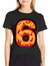 Number 6 With Flames - Number Six On Fire 🔥 Lightweight Cotton T-Shirt – Daily Comfort Graphic Shirt