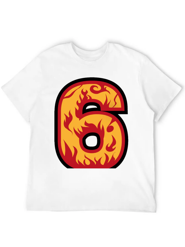 Number 6 With Flames - Number Six On Fire 🔥 Lightweight Cotton T-Shirt – Daily Comfort Graphic Shirt