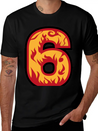 Number 6 With Flames - Number Six On Fire 🔥 Lightweight Cotton T-Shirt – Daily Comfort Graphic Shirt