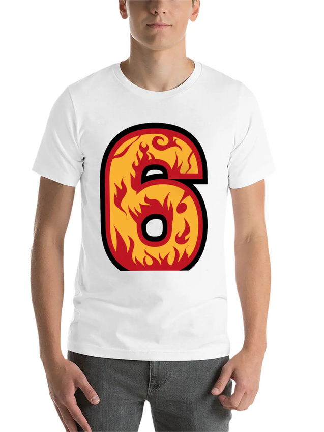 Number 6 With Flames - Number Six On Fire 🔥 Lightweight Cotton T-Shirt – Daily Comfort Graphic Shirt