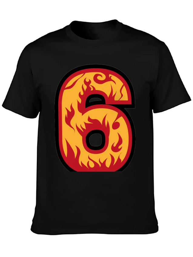 Number 6 With Flames - Number Six On Fire 🔥 Lightweight Cotton T-Shirt – Daily Comfort Graphic Shirt