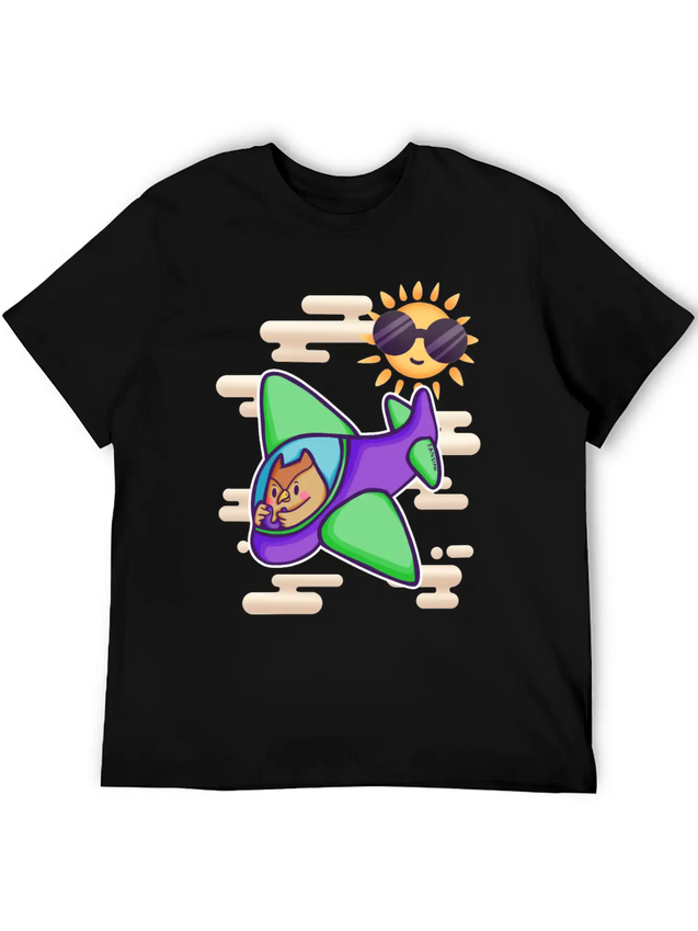 Owl Flies By Plane In The Sky Lightweight Cotton T-Shirt – Daily Comfort Graphic Shirt
